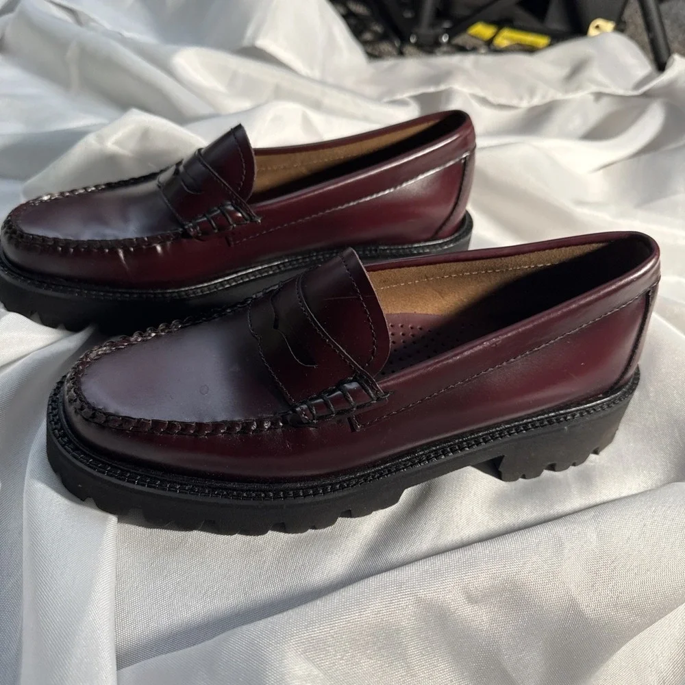 GH Bass Weejuns Whitney Super Lug Penny Loafer Women 8 Wine Leather Moc-Toe New - Picture 4 of 9